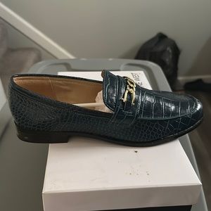 One of a kind navy blue crocodile leather loafers